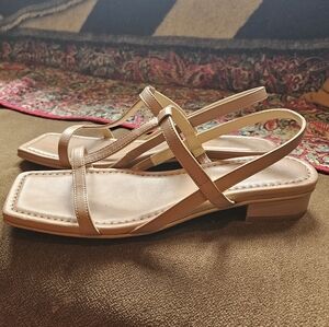 Nude Poppy Barley tan strappy low heel sandals size 8.5
